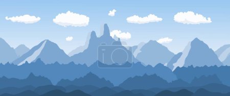 Ilustración de Mountain view. Vector landscape - Dolomites in Italy. Beautiful blue mountain layers vector illustration. - Imagen libre de derechos