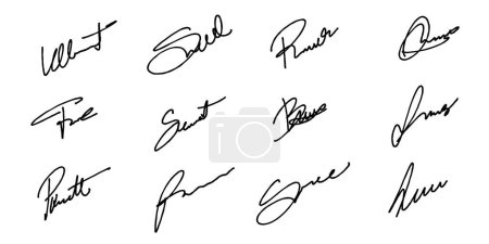 Business signature set vector collection. Handwritten scribbled personal signature pack. Set of imaginary signatures.