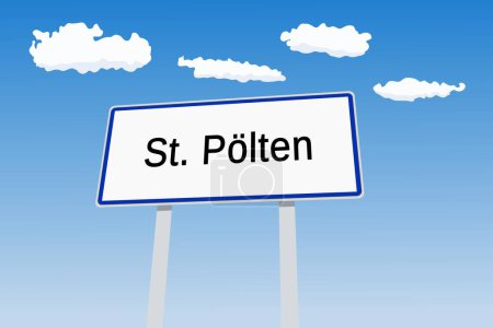 Illustration for St. Polten (Sankt Poelten) city sign in Austria. City name welcome road sign vector illustration. - Royalty Free Image