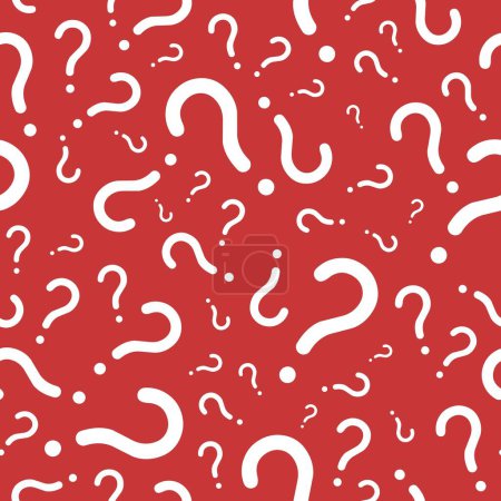 Illustration for Question marks seamless pattern. Vector question texture for online survey or quiz. White on red color. - Royalty Free Image
