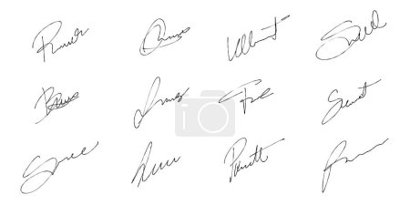 Illustration for Autographs set vector collection. Handwritten scribbled personal signature pack. Set of imaginary signatures. - Royalty Free Image