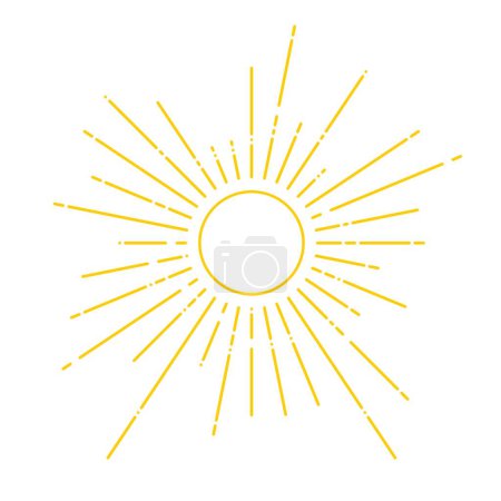 Sonnenvektor. Einfache Abbildung der Sonnenstrahlen. Sonniges Wetter symbolisiert Sonnenbrand.