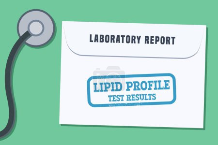 Illustration for Lipid profile blood test results envelope. Medical laboratory health screening report - vector illustration. - Royalty Free Image