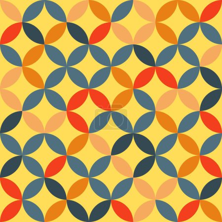 Téléchargez les illustrations : Cool overlapping circles seamless texture. 1950s ovals and circles vector geometric fashion pattern. Colorful fashion print. - en licence libre de droit