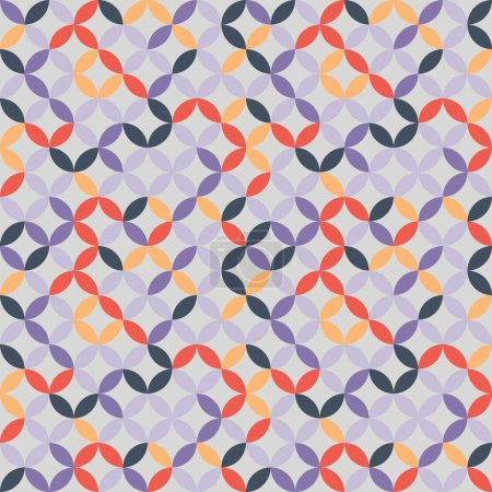 Téléchargez les illustrations : Violet and red geometric pattern. Overlapping circles and ovals abstract retro fashion texture. Seamless pattern. - en licence libre de droit