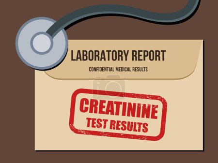 Illustration for Creatinine metabolism test results envelope. Medical laboratory health screening report - vector illustration. - Royalty Free Image