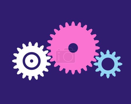 Illustration for Simple cogwheel vector illustration. Three cog wheel gears - mechanical engineering technology. Useful for software settings or configuration icon. - Royalty Free Image