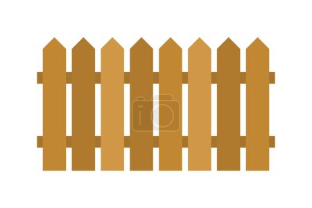 Illustration for Wooden fence simple flat vector. Cartoon style picket fence isolated illustration. - Royalty Free Image
