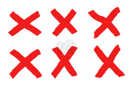 Illustration for Painted big red X mark collection. Crossed X symbol vector illustration set. Cross design element to cancel, reject and refuse something. - Royalty Free Image