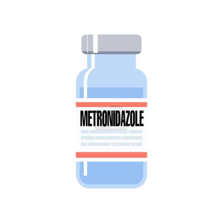 Illustration for Metronidazole generic drug name. It is an antibiotic and antiprotozoal medication for treatment of dracunculiasis, giardiasis, trichomoniasis, and amebiasis. Medicine vial illustration. - Royalty Free Image