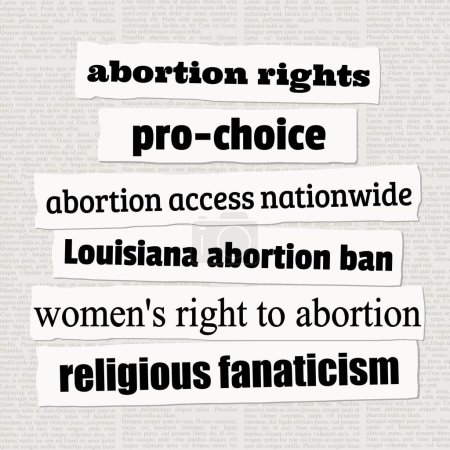 Ilustración de Problemas del derecho al aborto en Estados Unidos. Titulares de noticias de periódicos. - Imagen libre de derechos