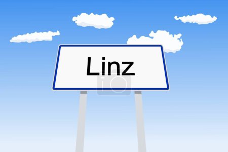 Ilustración de Signo de la ciudad de Linz en Austria. Nombre de la ciudad bienvenida señal de tráfico vector ilustración. - Imagen libre de derechos