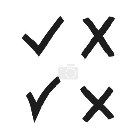 Illustration for Tick mark and cross sign hand painted icon set. Infographic flat design vector elements for yes or no answer. Accept or reject, agree or disagree symbols. - Royalty Free Image