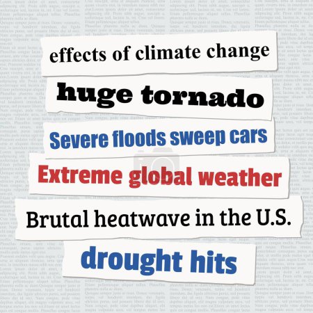 Extreme Wetterereignisse und Klimawandel. Schlagzeilen aus Zeitungen.