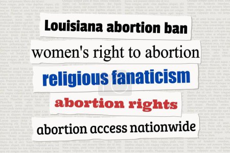Ilustración de Problemas del derecho al aborto en Estados Unidos. Titulares de noticias de periódicos. - Imagen libre de derechos