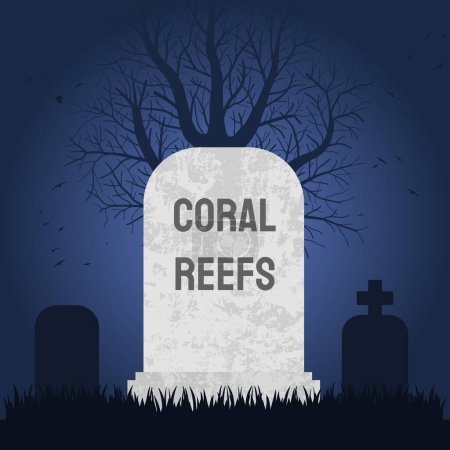 Illustration for Coral reefs are dead. Grave concept symbolizing environmental destruction of coral reef nature. - Royalty Free Image