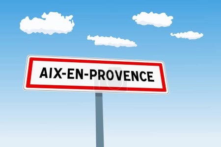 Illustration for Aix-En-Provence city sign in France. City limit welcome road sign. - Royalty Free Image