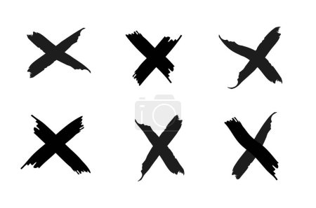 Illustration for Grunge painted X mark set. Crossed X symbol vector illustration collection. Cross design element to cancel, reject and refuse something. - Royalty Free Image