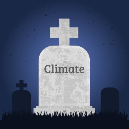 Illustration for Climate is dead. Grave concept symbolizing environmental destruction problem, climate change and extreme weather issues. - Royalty Free Image
