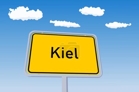 Téléchargez les illustrations : Panneau de ville de Kiel en Allemagne. Nom de la ville signe de bienvenue illustration vectorielle. - en licence libre de droit
