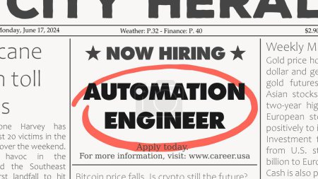 Automation engineer - job offer. Newspaper classified ad career opportunity. Hiring new employees.