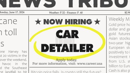 Car detailer career. Recruitment offer - job ad. Newspaper classified ad career opportunity.
