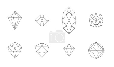 Diamant minimal et pierre gemme facettée sertie. Collection de bijoux vectoriels simples.