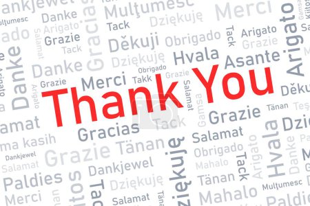 Illustration for Thank you words in multiple languages. Different international language thank you word collage. - Royalty Free Image