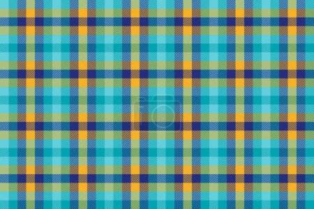 Illustration for Blue teal orange colorful check textile texture. Vector illustration with seamless tartan plaid print. Retro style fashion background. Seamless checkered textile. - Royalty Free Image