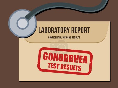 Gonorrhoe STD Testergebnisse. Bericht über medizinische Laboruntersuchungen - Vektorillustration.