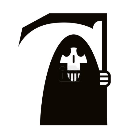 Ilustración de Muerte con una guadaña. Imagen plana en negro, icono, fondo aislado. - Imagen libre de derechos