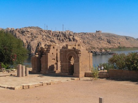 Photo for Philae complex  including two Coptic churches, the remnants of a monastery, and the ruins of the Temple of Augustus.,  Agilkia island in the Nile River, Egypt, Africa - Royalty Free Image