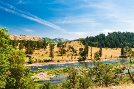 Foto de Vista panorámica de las tierras agrícolas a lo largo del río Umpqua en el estado de Oregon, EE.UU. - Imagen libre de derechos