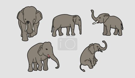 Téléchargez les illustrations : Eléphants dans de nombreuses illustrations vectorielles d'action - en licence libre de droit