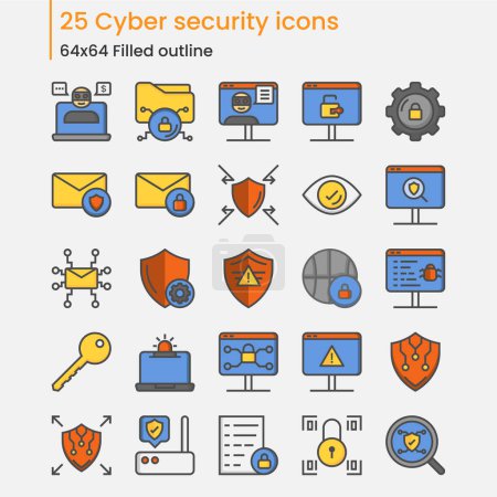 set of security filled outline icons