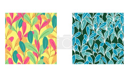 Téléchargez les photos : Ensemble de plantes motif sans couture sur fond bleu foncé et jaune - en image libre de droit