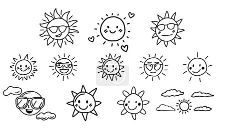 Sammlung fröhlicher Illustrationen zur Sommersonne