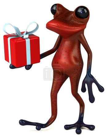 Photo for Fun red frog with gift  - 3D Illustration - Royalty Free Image