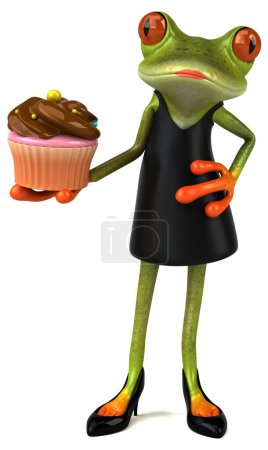 Photo for Fun frog with cupcake  - 3D Illustration - Royalty Free Image