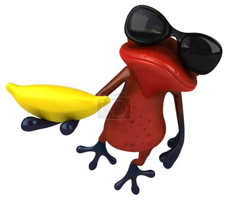 Foto de Rana roja divertida con plátano - Ilustración 3D - Imagen libre de derechos
