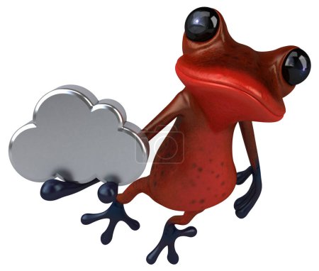 Téléchargez les photos : Grenouille rouge amusante avec nuage - Illustration 3D - en image libre de droit
