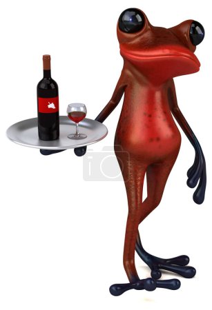 Téléchargez les photos : Grenouille rouge amusante avec du vin - Illustration 3D - en image libre de droit