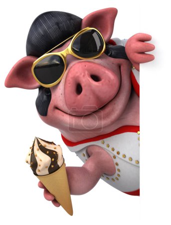 Photo for Fun 3D cartoon illustration of a pig rocker with ice cream - Royalty Free Image