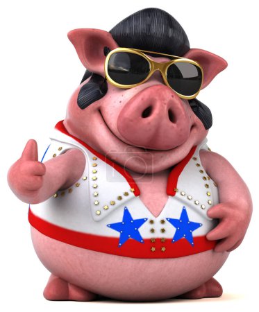 Photo for Fun 3D cartoon illustration of a pig rocker  character - Royalty Free Image