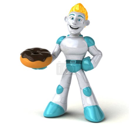 Téléchargez les photos : Grand robot avec beignet - Illustration 3D - en image libre de droit