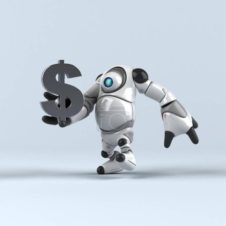 Foto de Robot grande con dólar - Ilustración 3D - Imagen libre de derechos