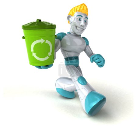 Téléchargez les photos : Grand robot avec poubelle - Illustration 3D - en image libre de droit