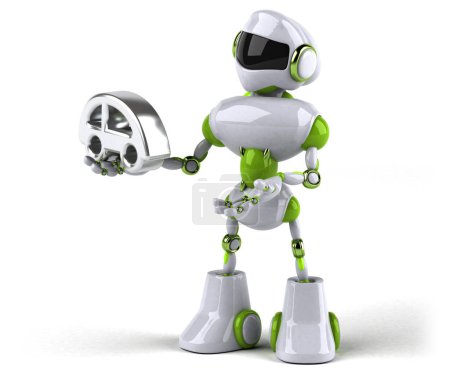 Téléchargez les photos : Robot vert avec voiture - Illustration 3D - en image libre de droit