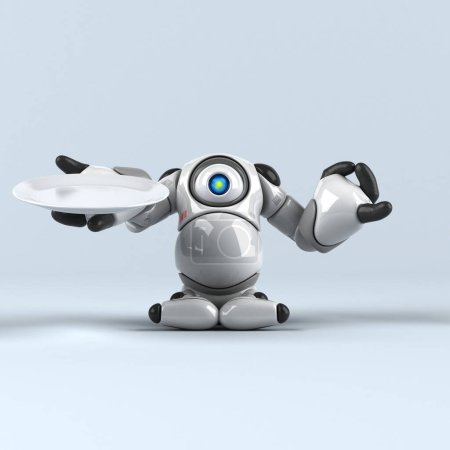 Téléchargez les photos : Grand robot avec plaque - Illustration 3D - en image libre de droit