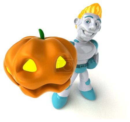 Photo for Big robot with pumpkin   - 3D Illustration - Royalty Free Image